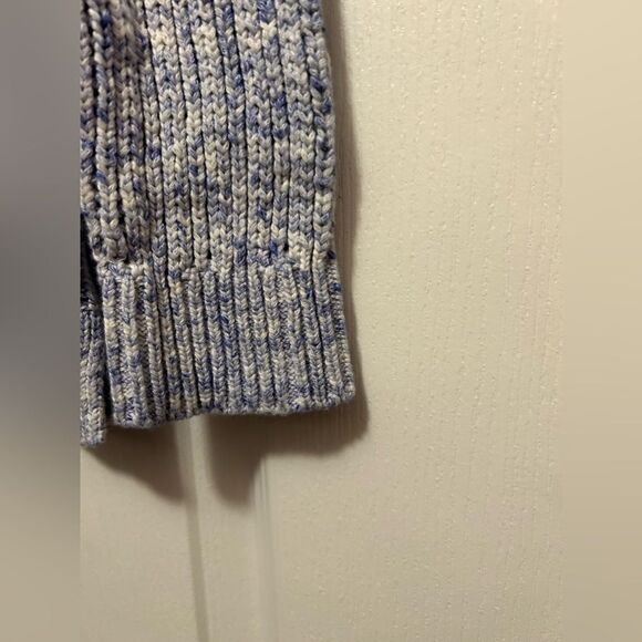Talbots open knit chunky knit sweater women’s medium blue ivory - Picture 7 of 16